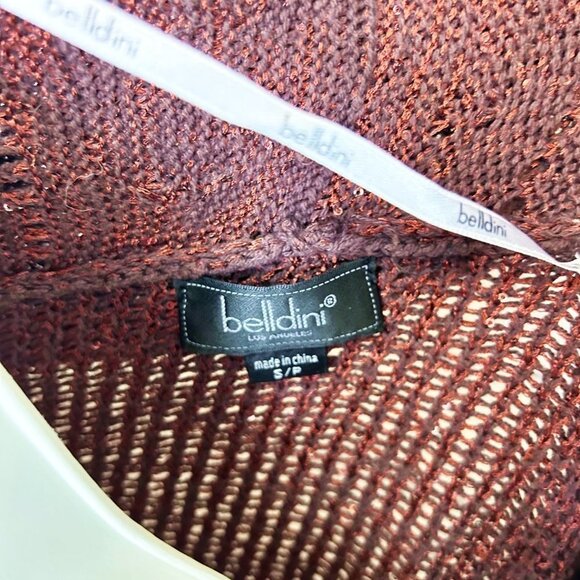 GORGEOUS BELLDINI COPPER BOWN SUBTLE SEQUIN CASCADING OPEN CARDI SWEATER - SMALL - Picture 7 of 8